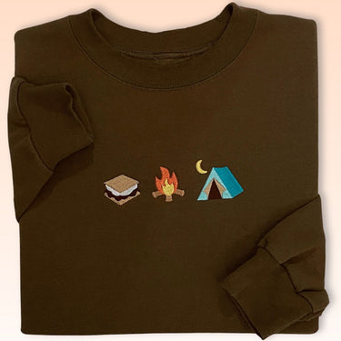 Camping Embroidered Crewneck Sweatshirt, Nature, Outdoors, Gift